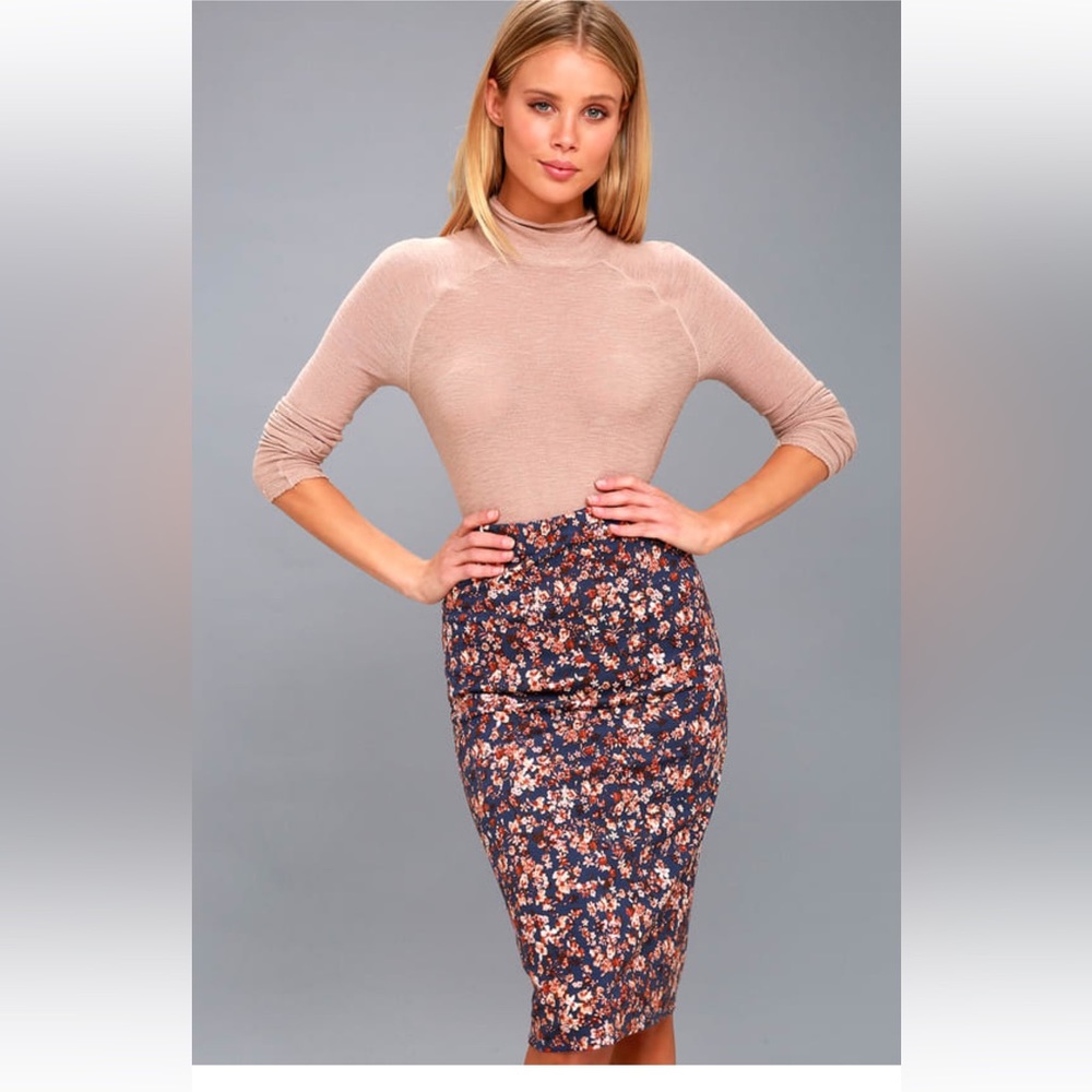 Floral Print Bodycon midi Skirt